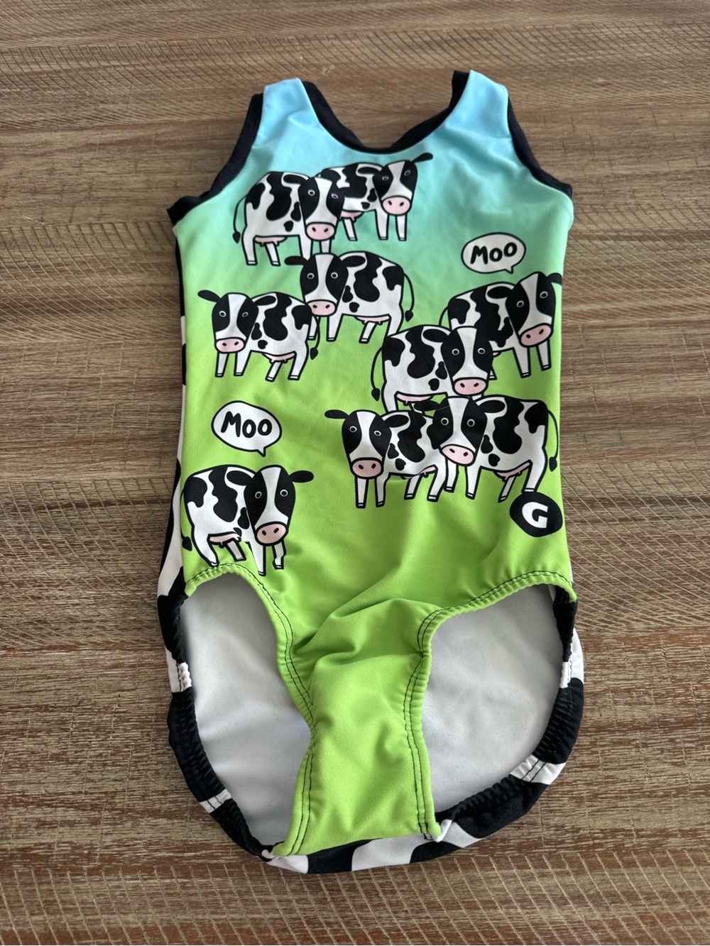 Gymgear Green Cow Print Kids Leotard Made in Canada